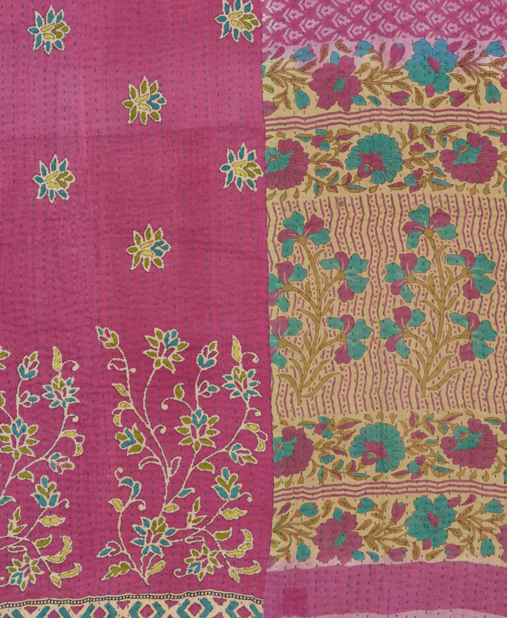 Kantha quilt throw made of recycled vintage saris