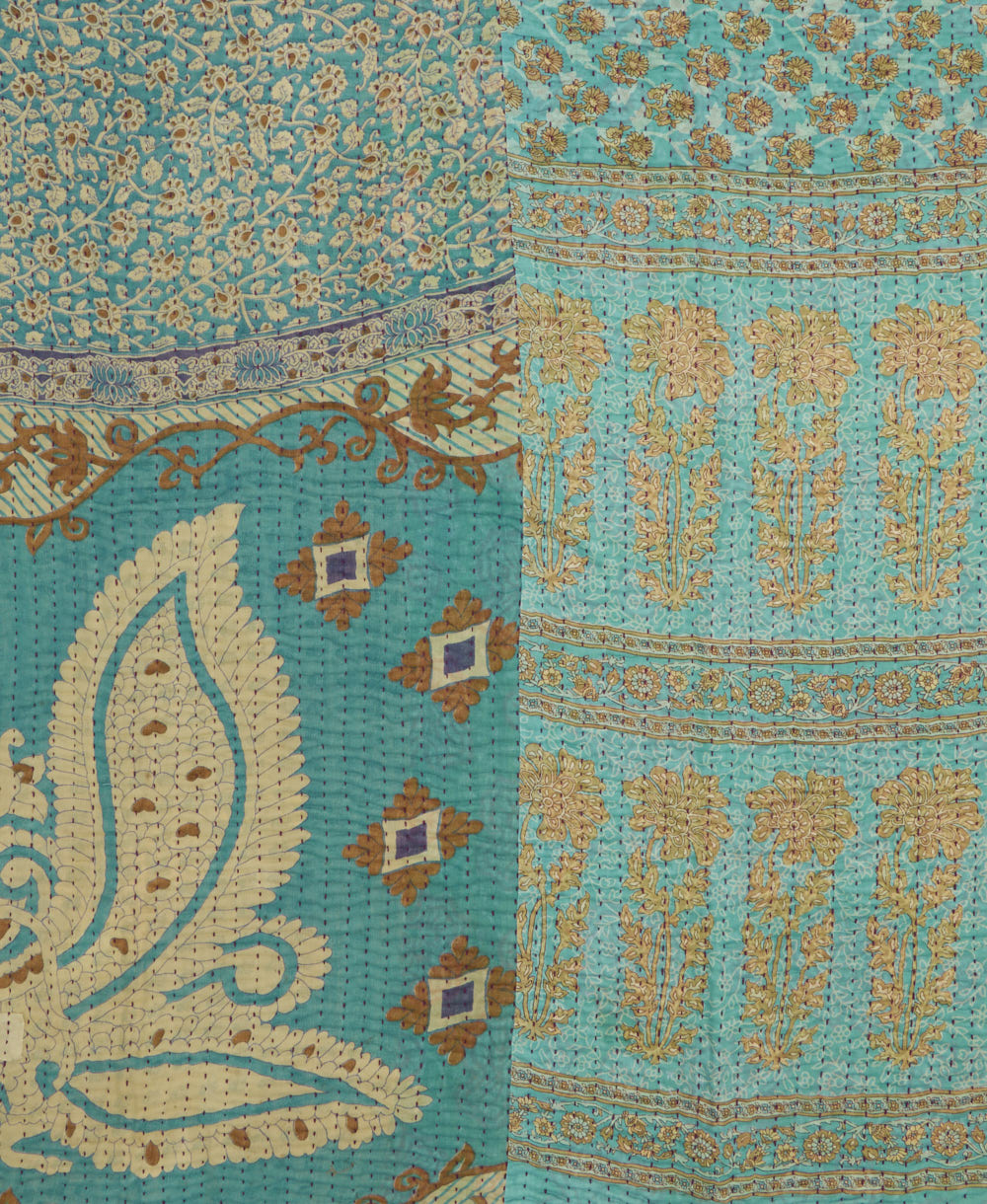 Kantha quilt throw made of recycled vintage saris