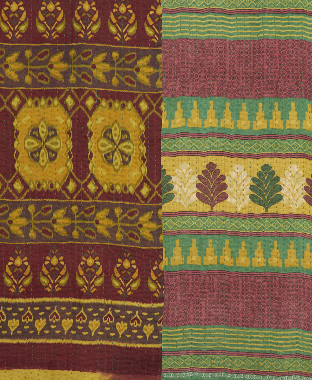 Kantha quilt throw made of recycled vintage saris