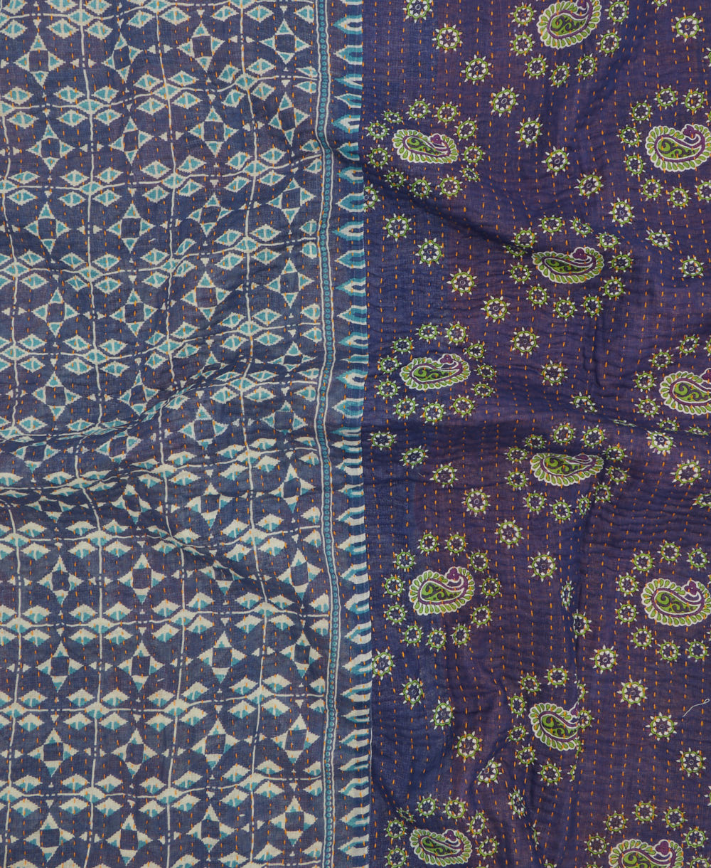 Kantha quilt throw made of recycled vintage saris