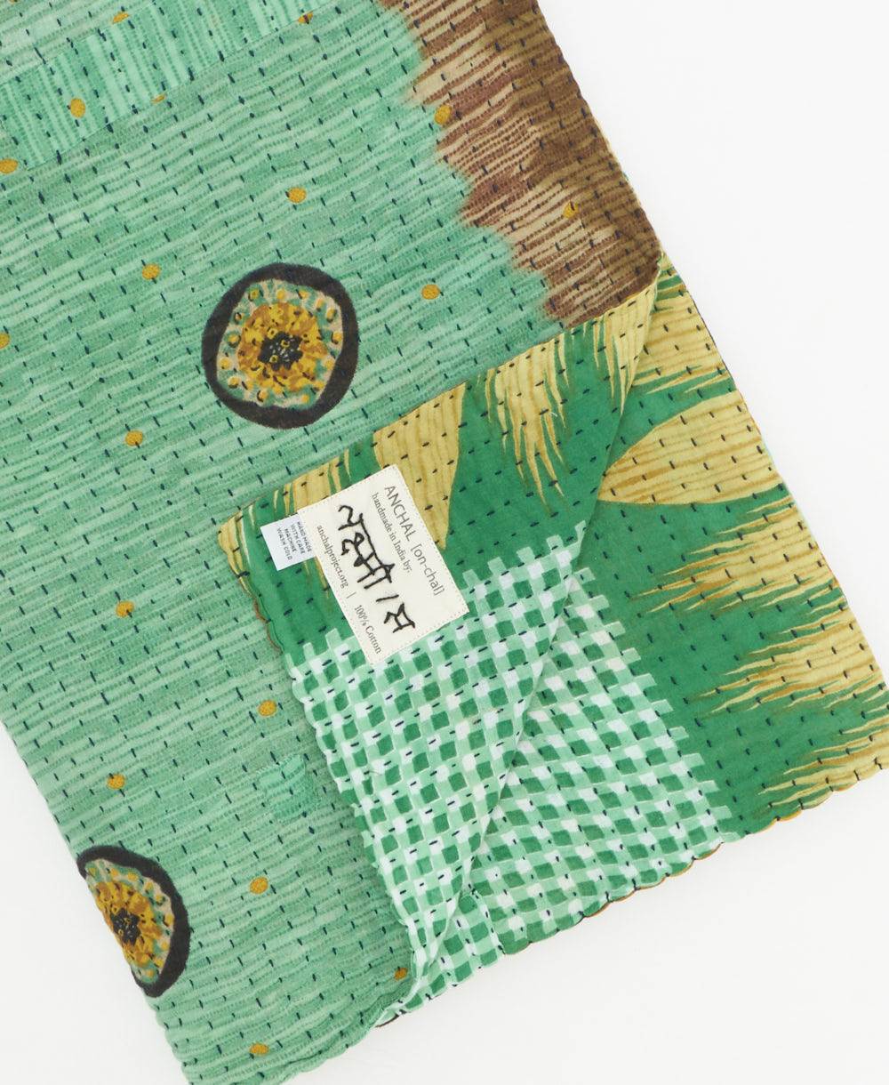 Kantha quilt throw traditional kantha hand stitching