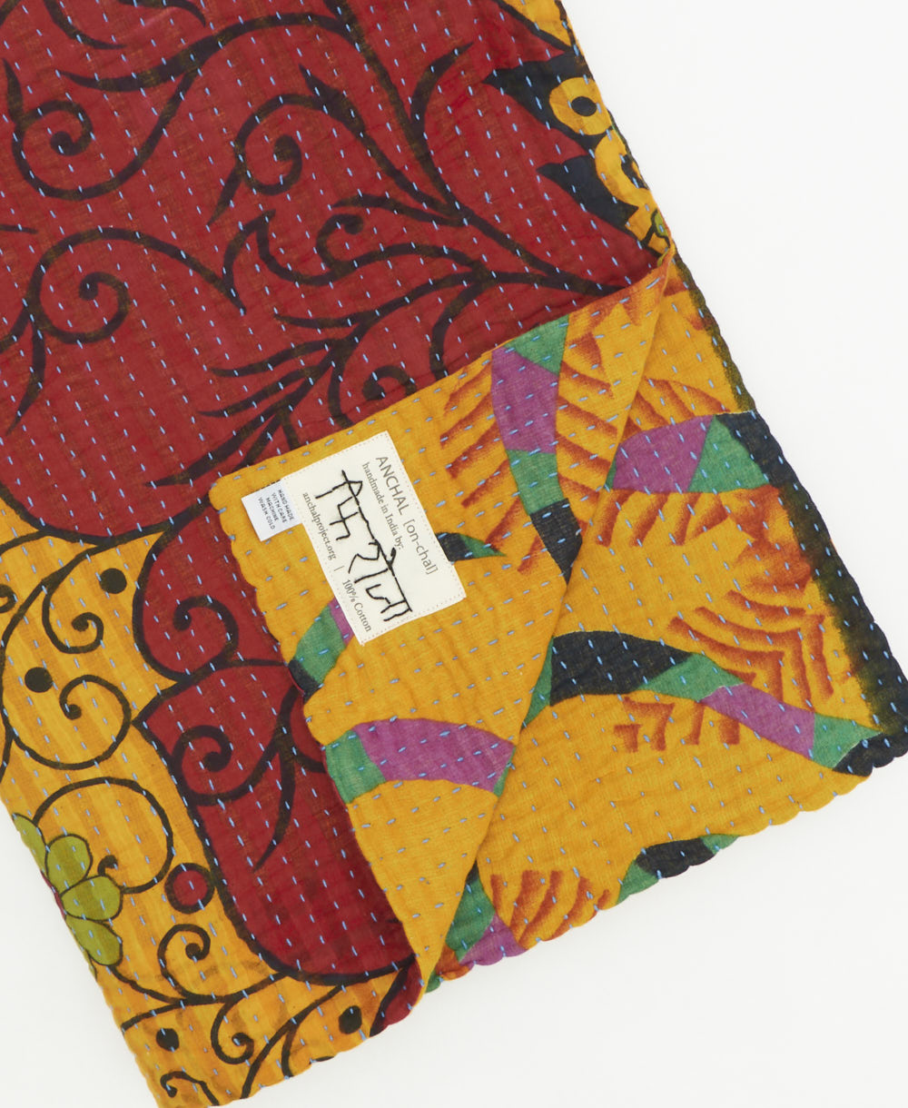 Kantha quilt throw traditional kantha hand stitching