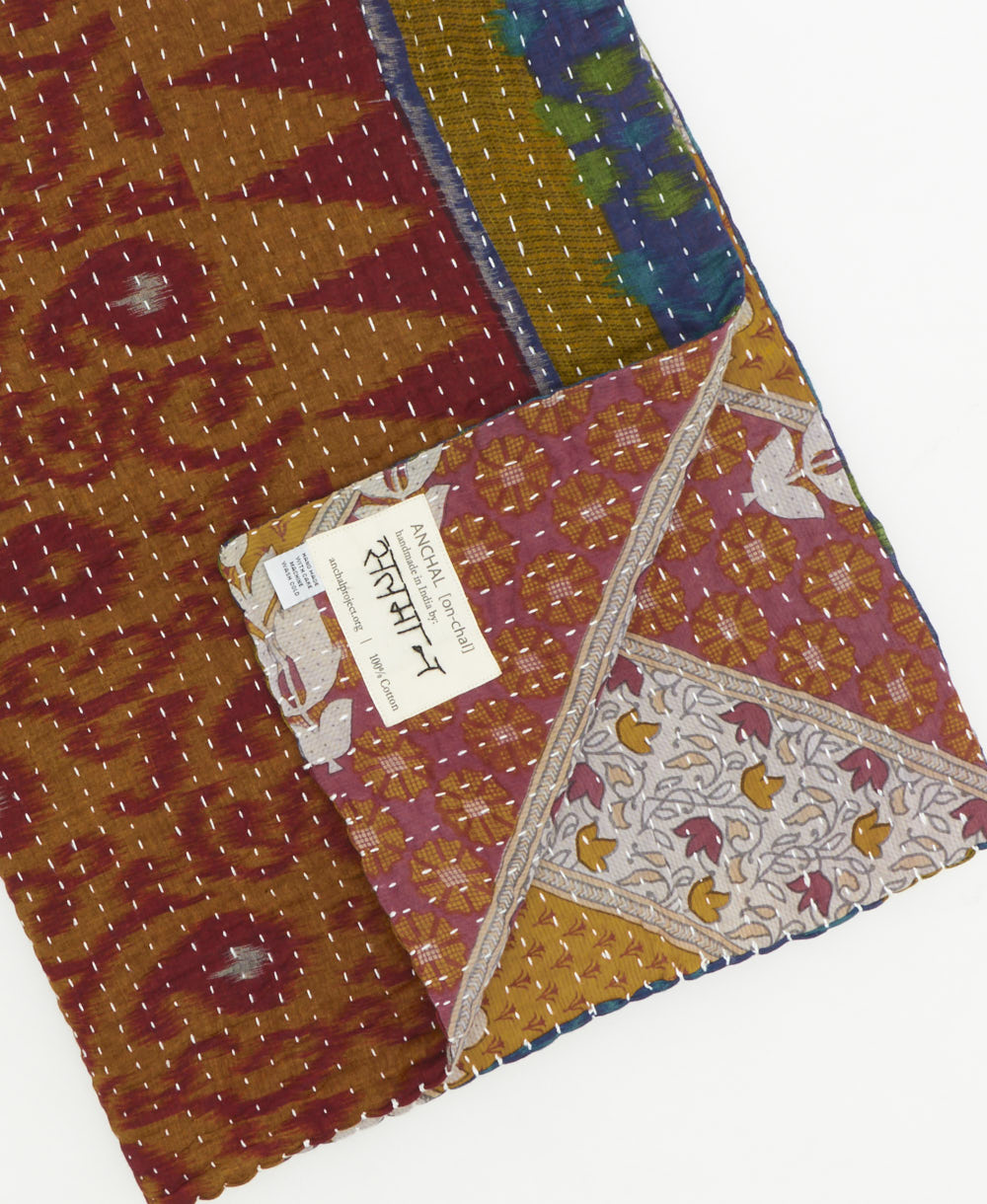 Kantha quilt throw traditional kantha hand stitching