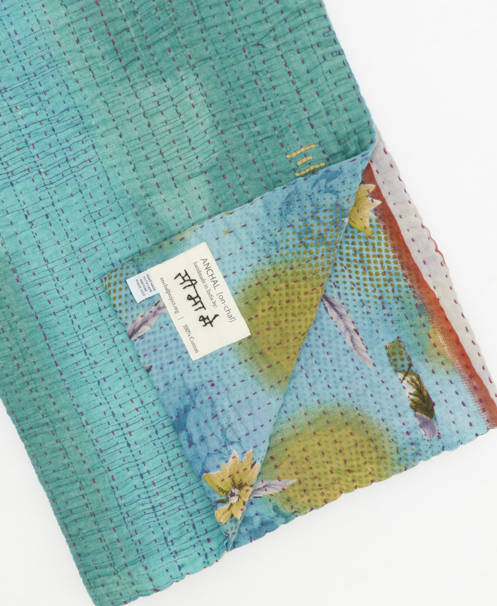 Kantha quilt throw traditional kantha hand stitching