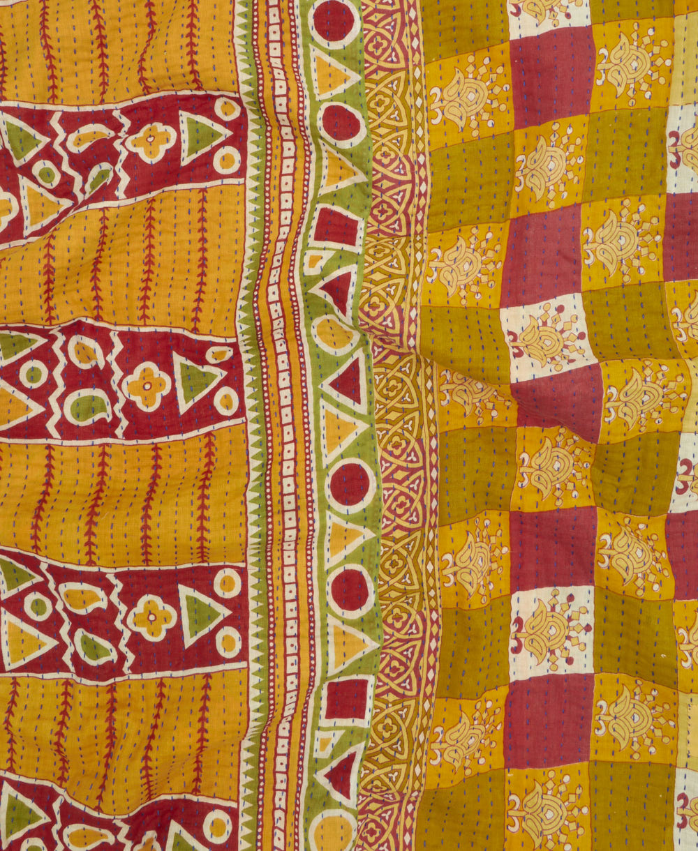 Kantha quilt throw made of recycled vintage saris