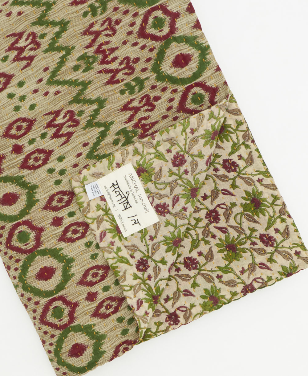 Kantha quilt throw featuring traditional kantha hand stitching