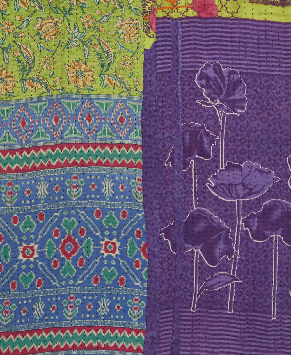 kantha quilt throw made of recycled vintage saris
