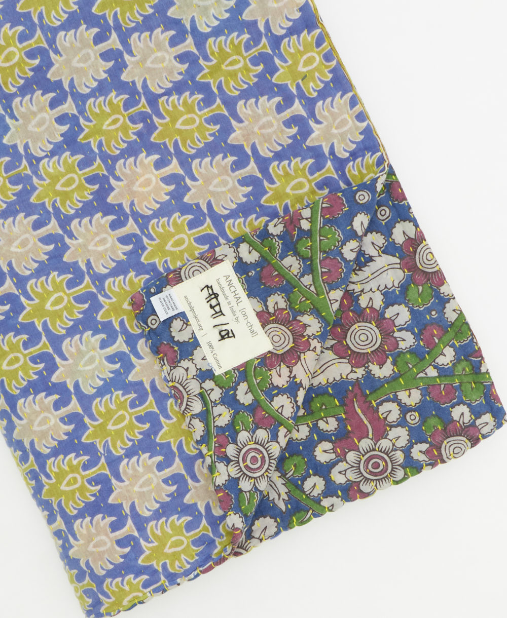 Kantha quilt throw featuring traditional kantha hand stitching