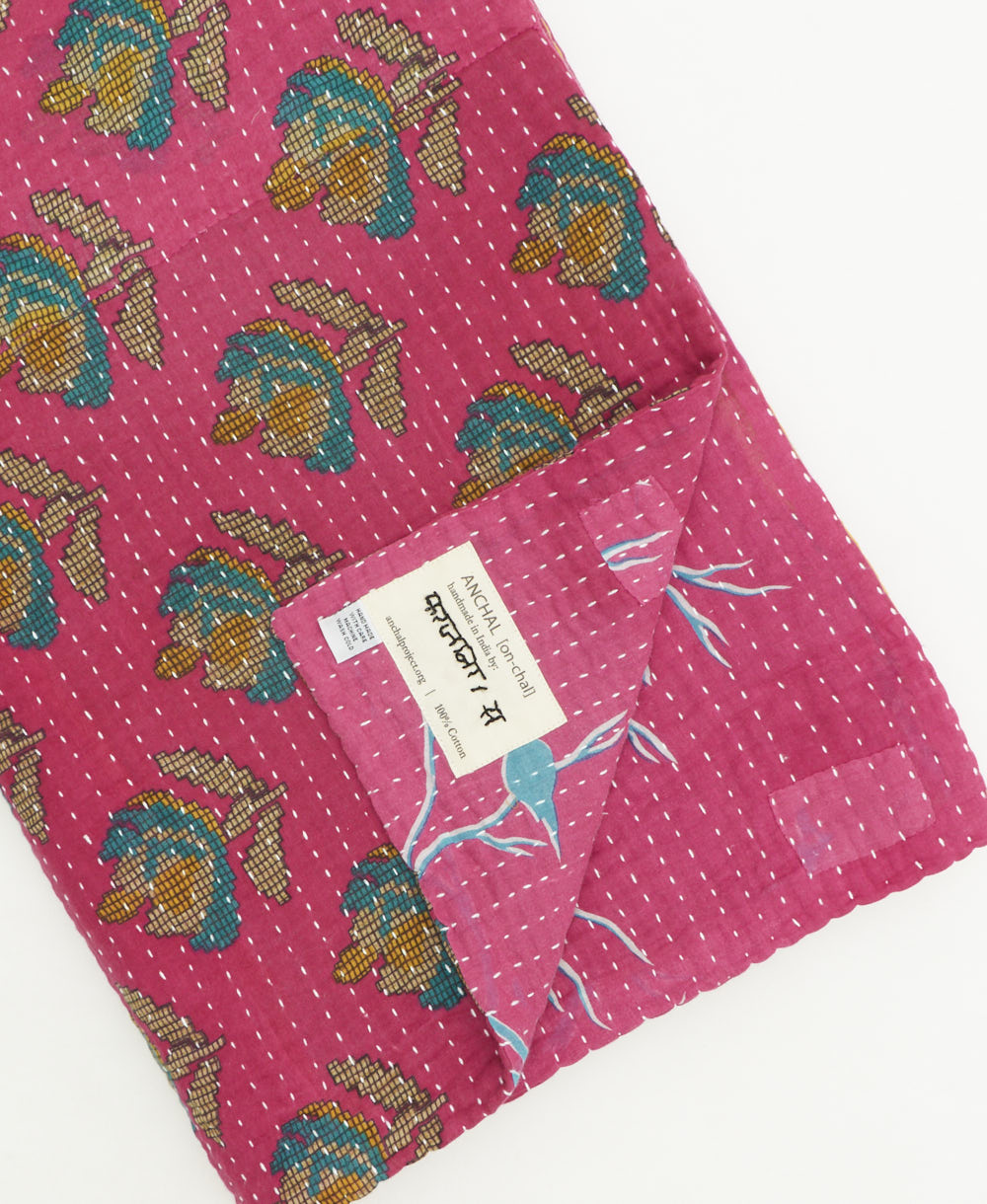 kantha quilt throw featuring traditional kantha hand stitching