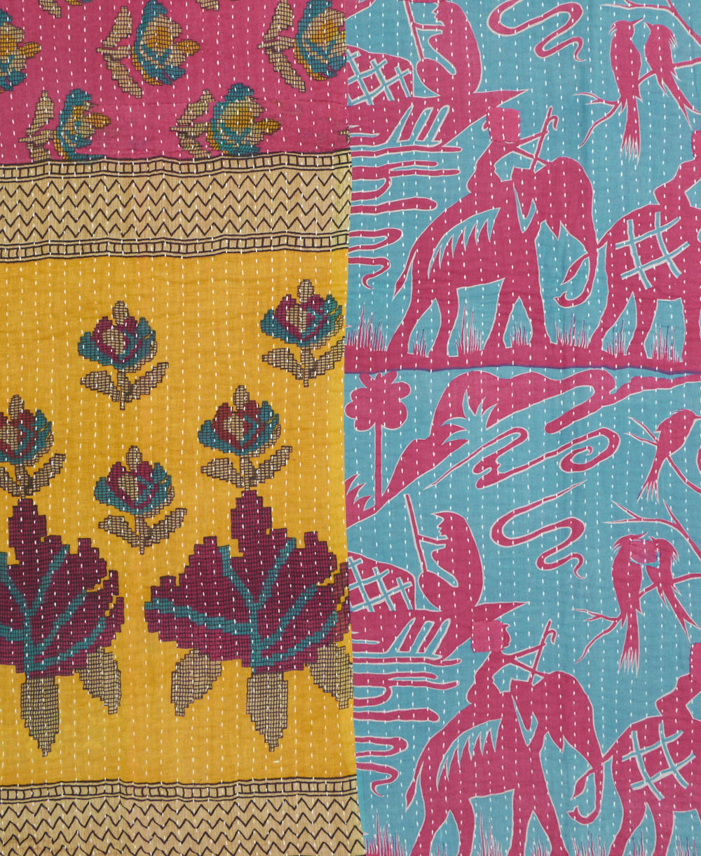 kantha quilt throw made of recycled vintage saris