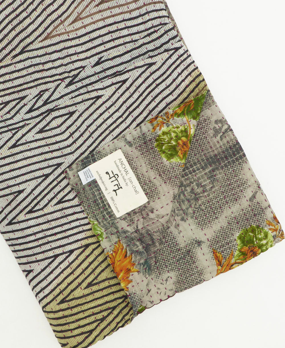 kantha quilt throw featuring traditional kantha hand stitching