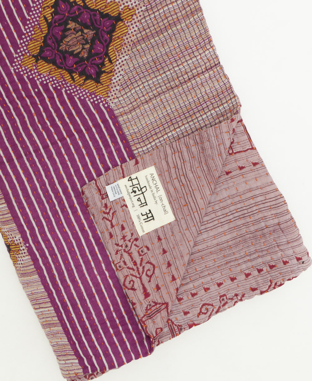 kantha quilt throw featuring traditional kantha hand stitching