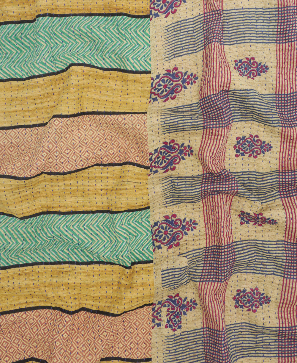 kantha quilt throw made of recycled vintage saris