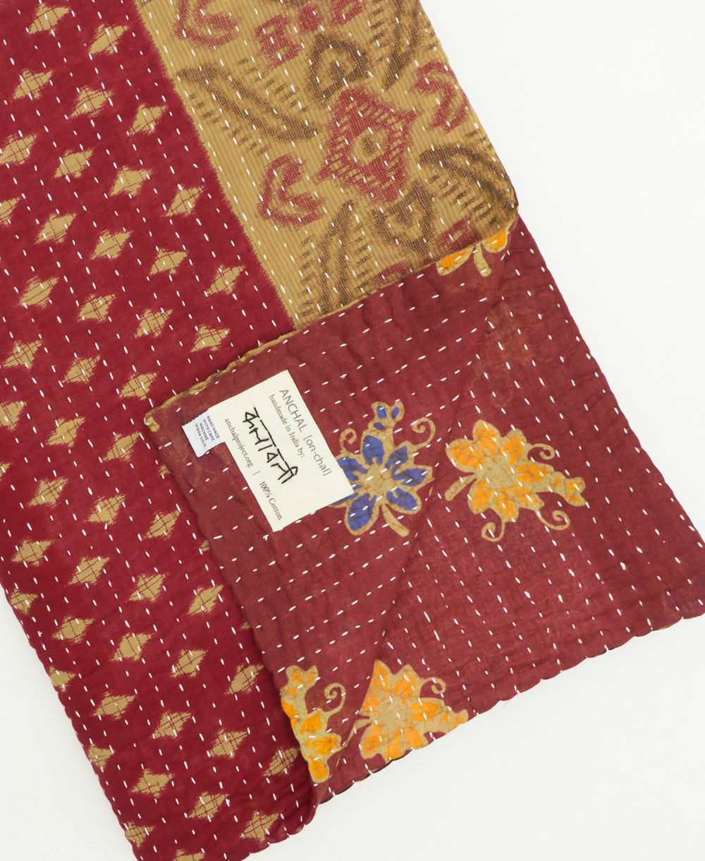 kantha quilt throw featuring traditional kantha hand stitching