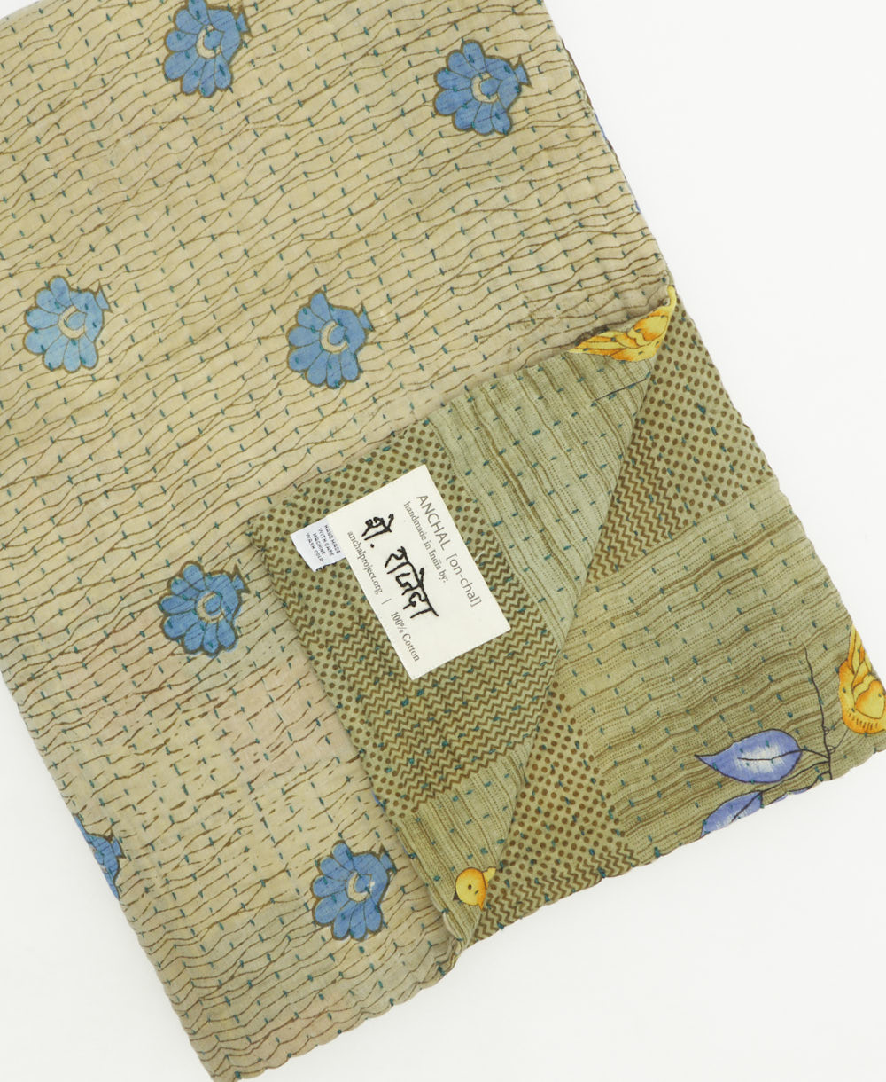 kantha quilt throw featuring traditional kantha hand stitching