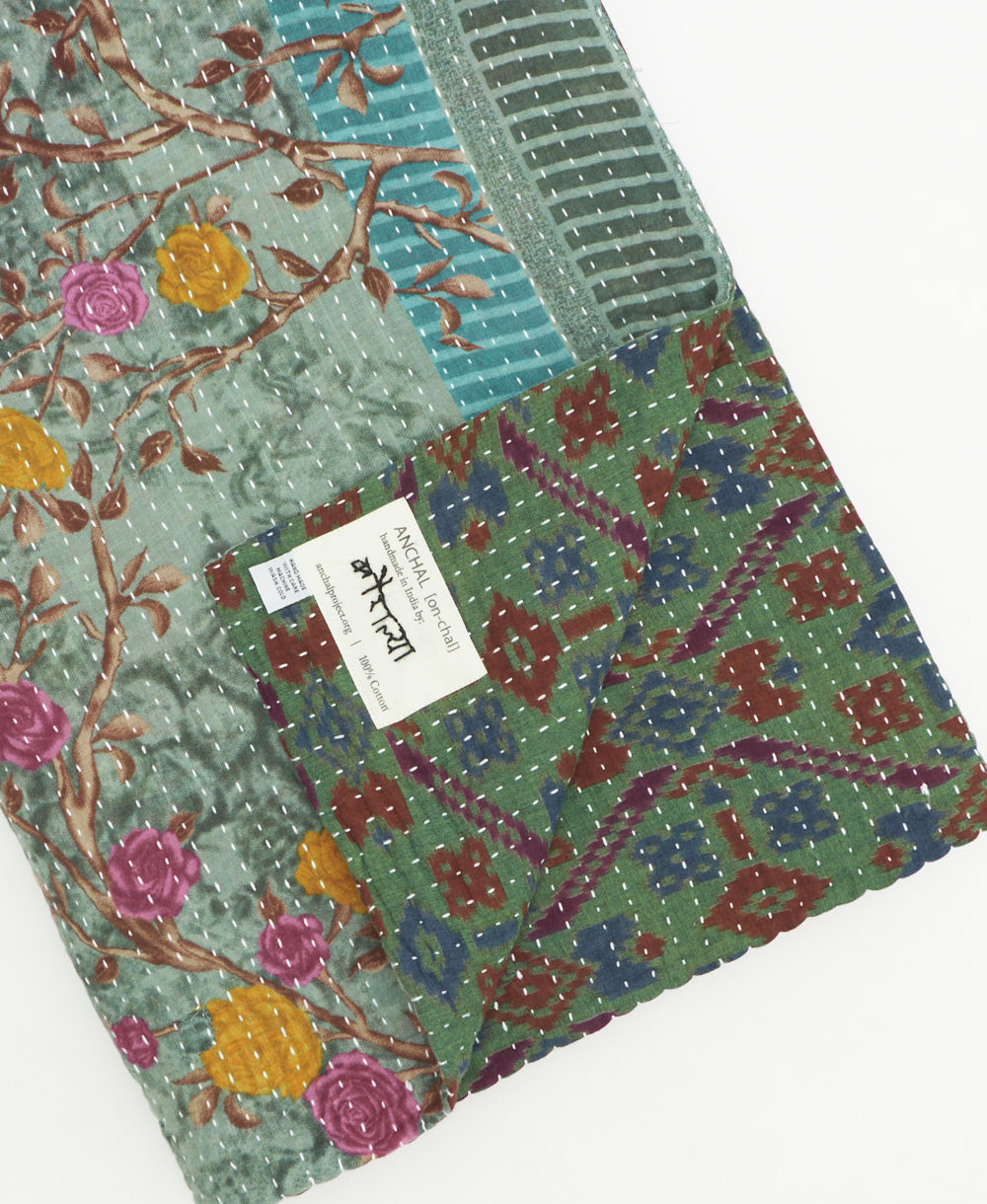 kantha quilt throw featuring traditional kantha hand stitching
