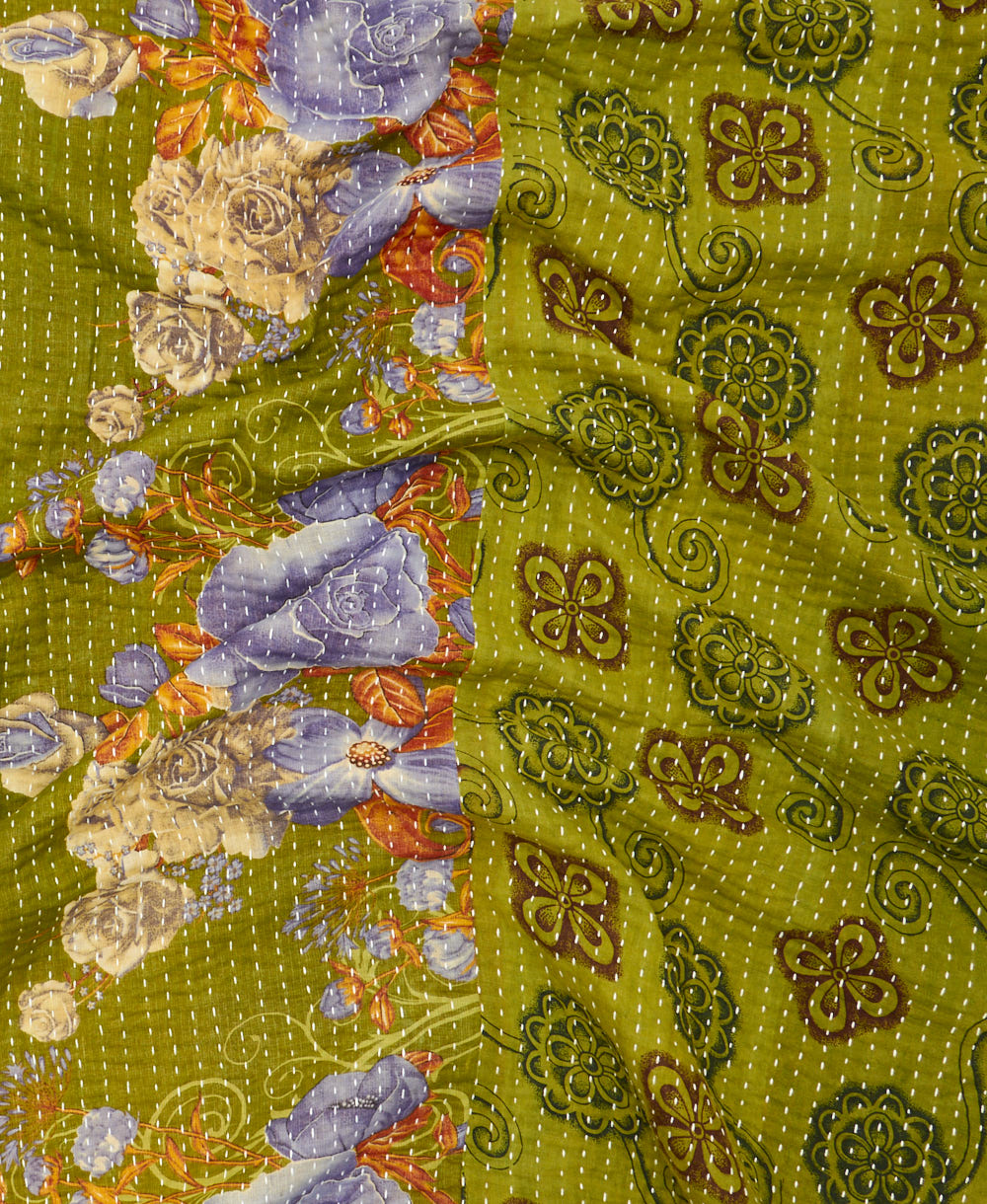 Kantha quilt throw made of recycled vintage saris