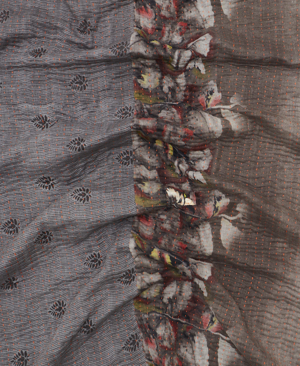 Kantha quilt throw made of recycled vintage saris