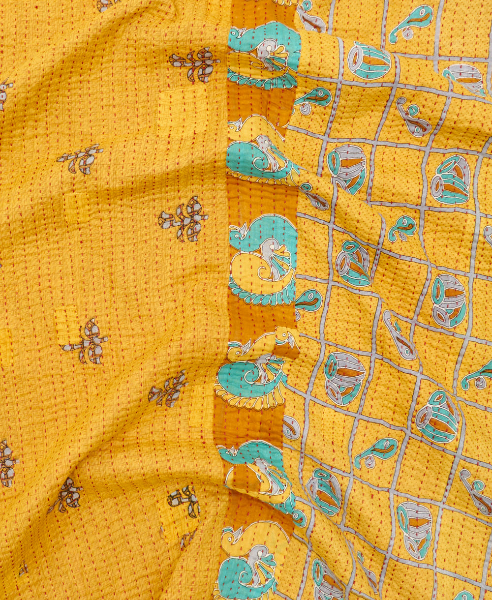 Kantha quilt throw made of recycled vintage saris