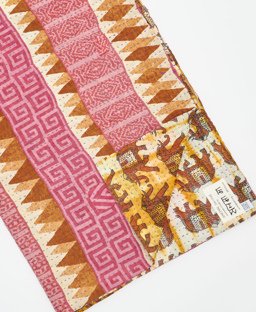 Kantha quilt throw featuring traditional kantha hand stitching