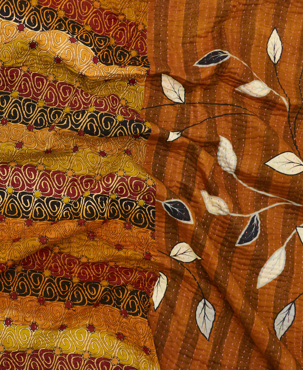 Kantha quilt throw featuring traditional kantha hand stitching