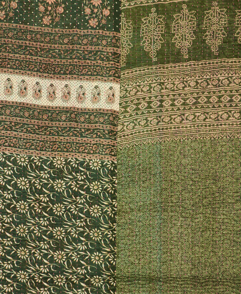 Kantha quilt throw made of recycled vintage saris