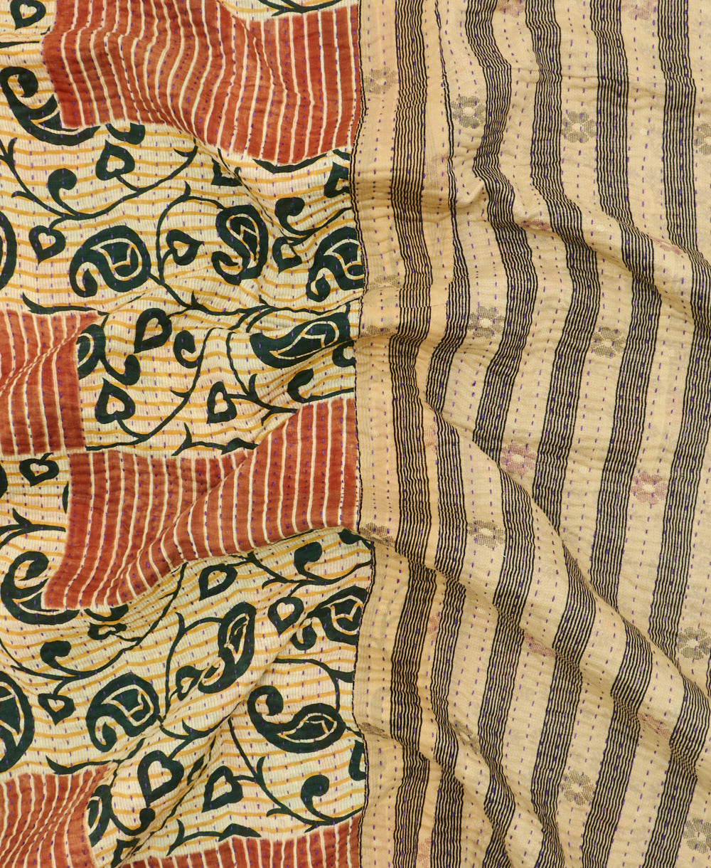 Kantha quilt throw featuring traditional kantha hand stitching