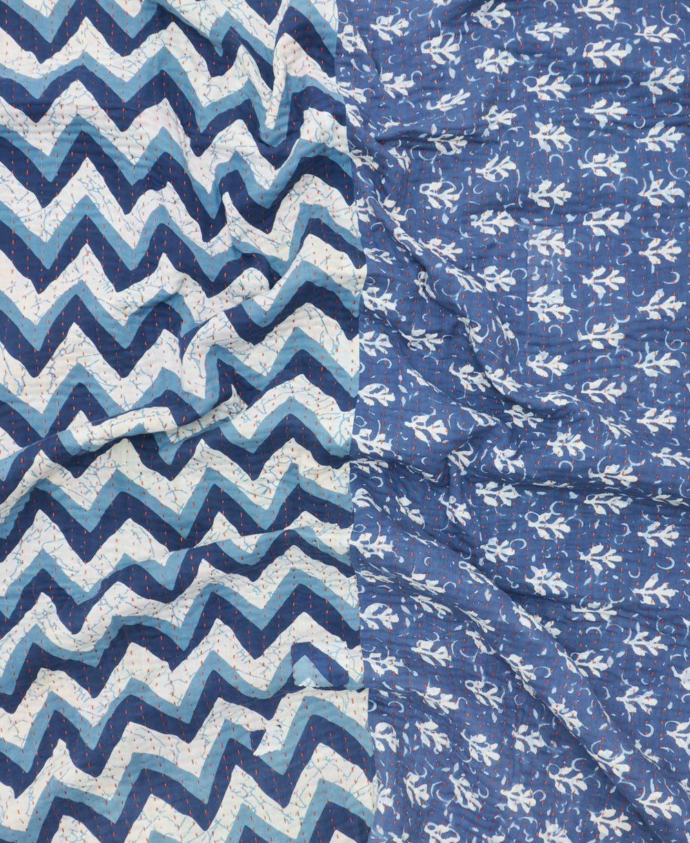 Kantha quilt throw featuring traditional kantha hand stitching