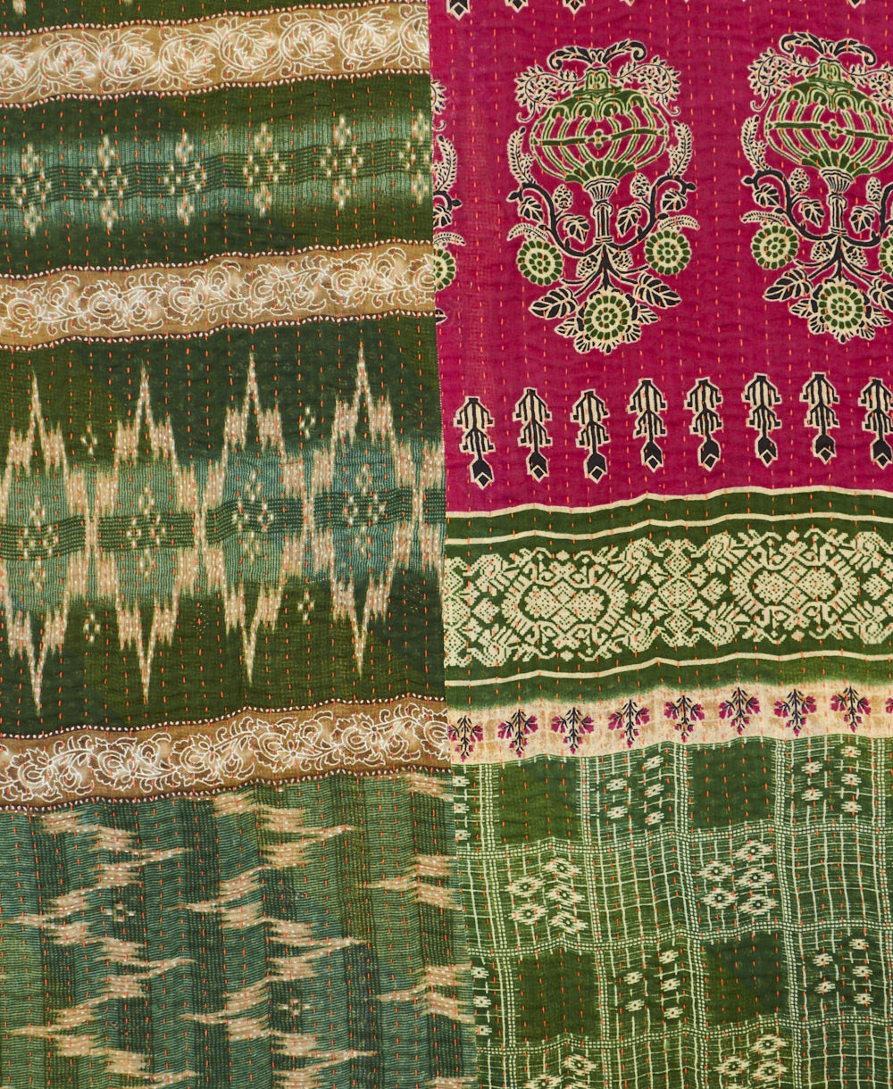 Kantha quilt throw made of recycled vintage saris