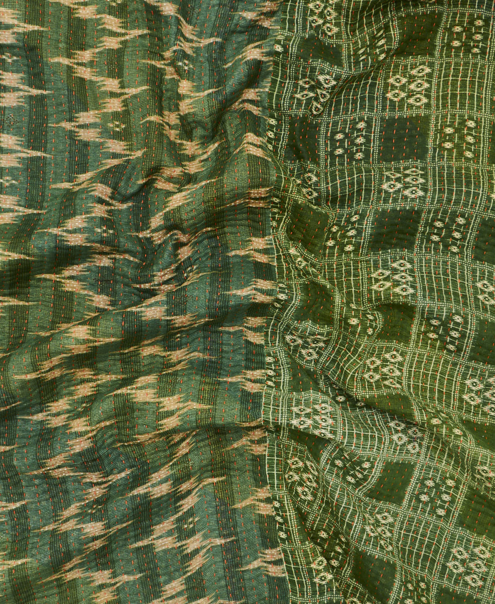 Kantha quilt throw featuring traditional kantha hand stitching