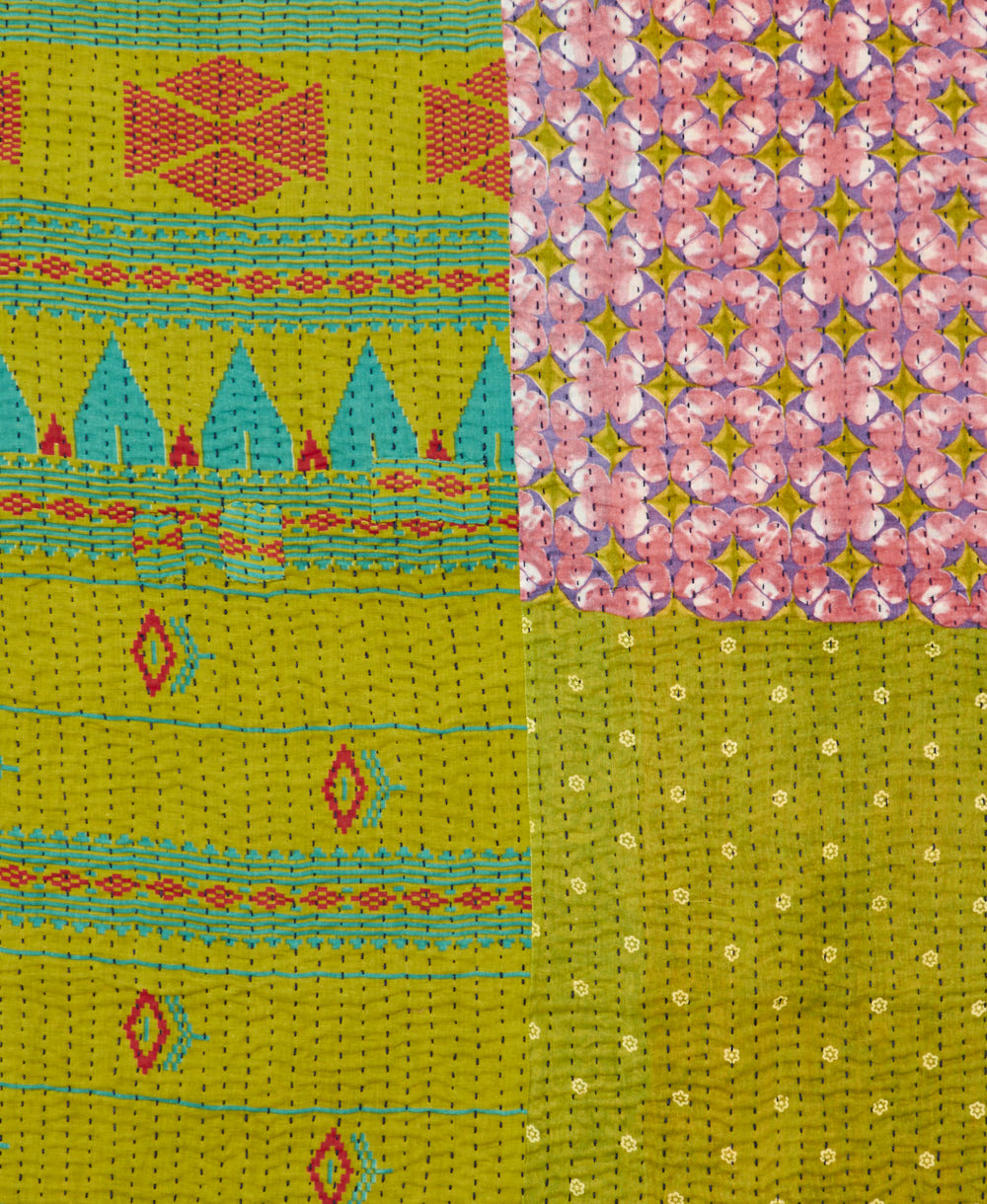 Kantha quilt throw made of recycled vintage saris