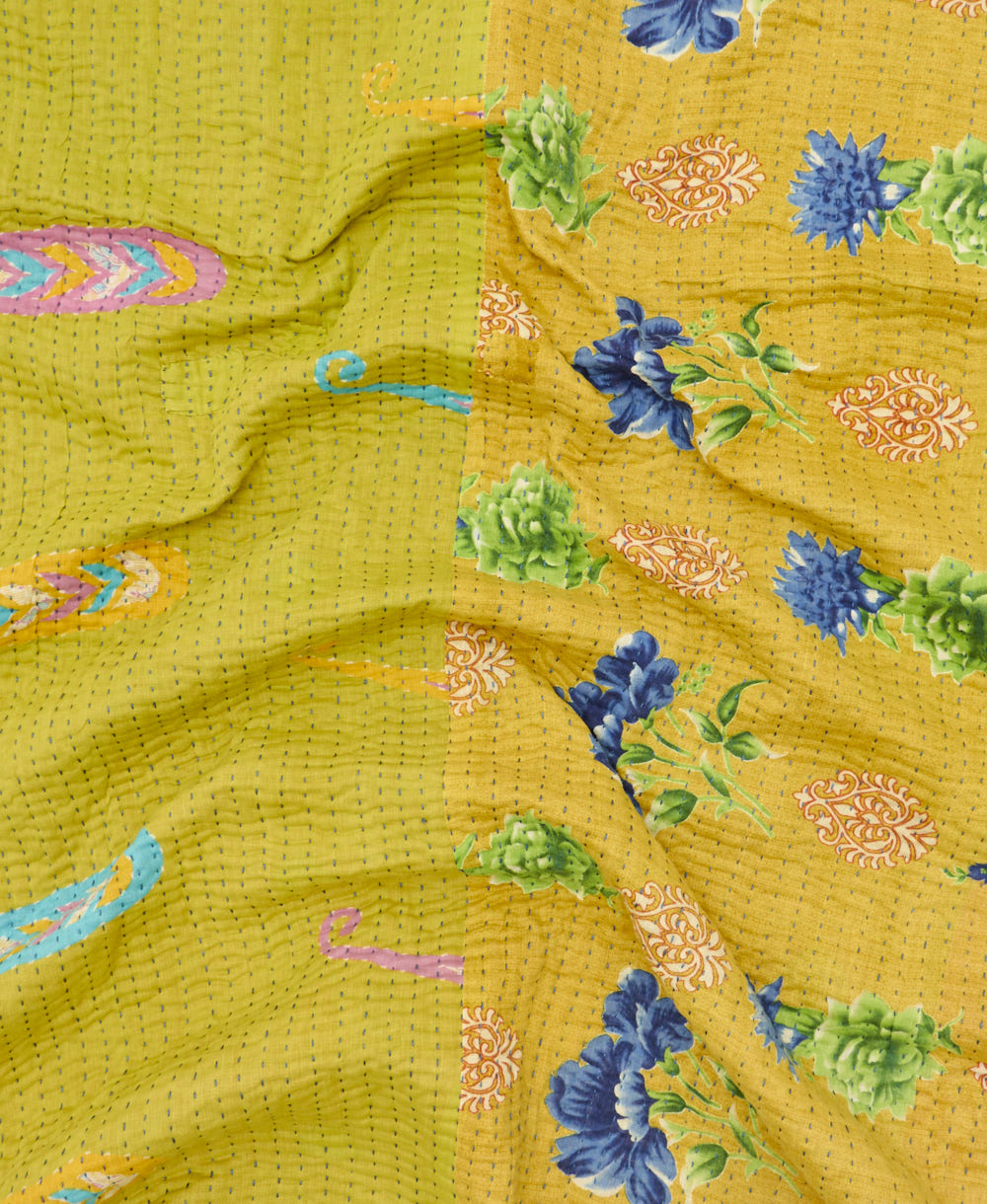 Kantha quilt throw featuring traditional kantha hand stitching