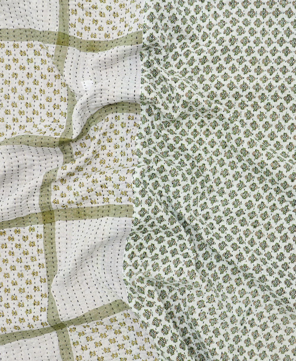 Kantha quilt throw featuring traditional kantha hand stitching