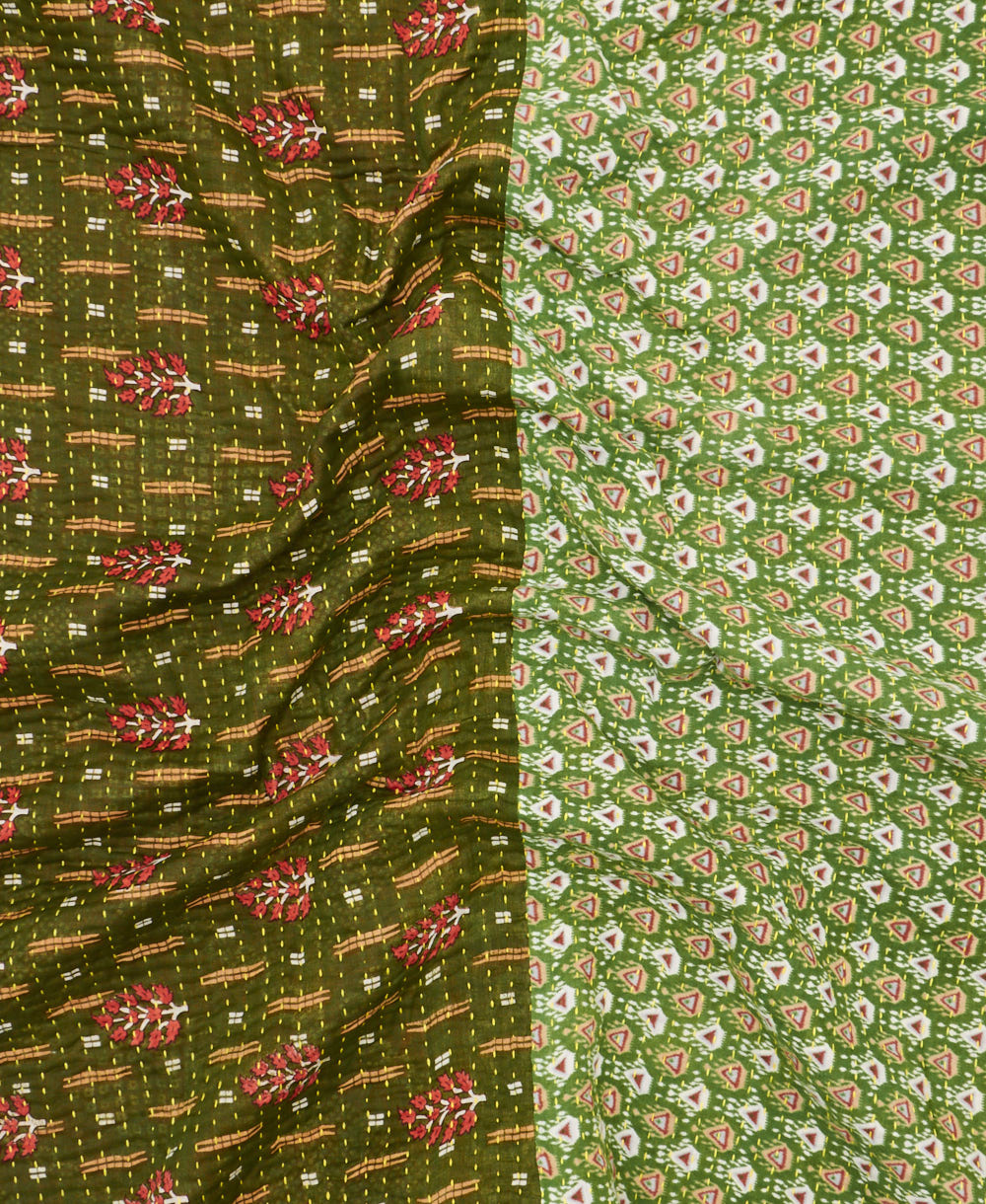 Kantha quilt throw featuring traditional kantha hand stitching