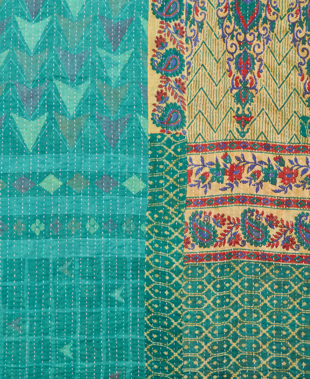 Kantha quilt throw made of recycled vintage saris