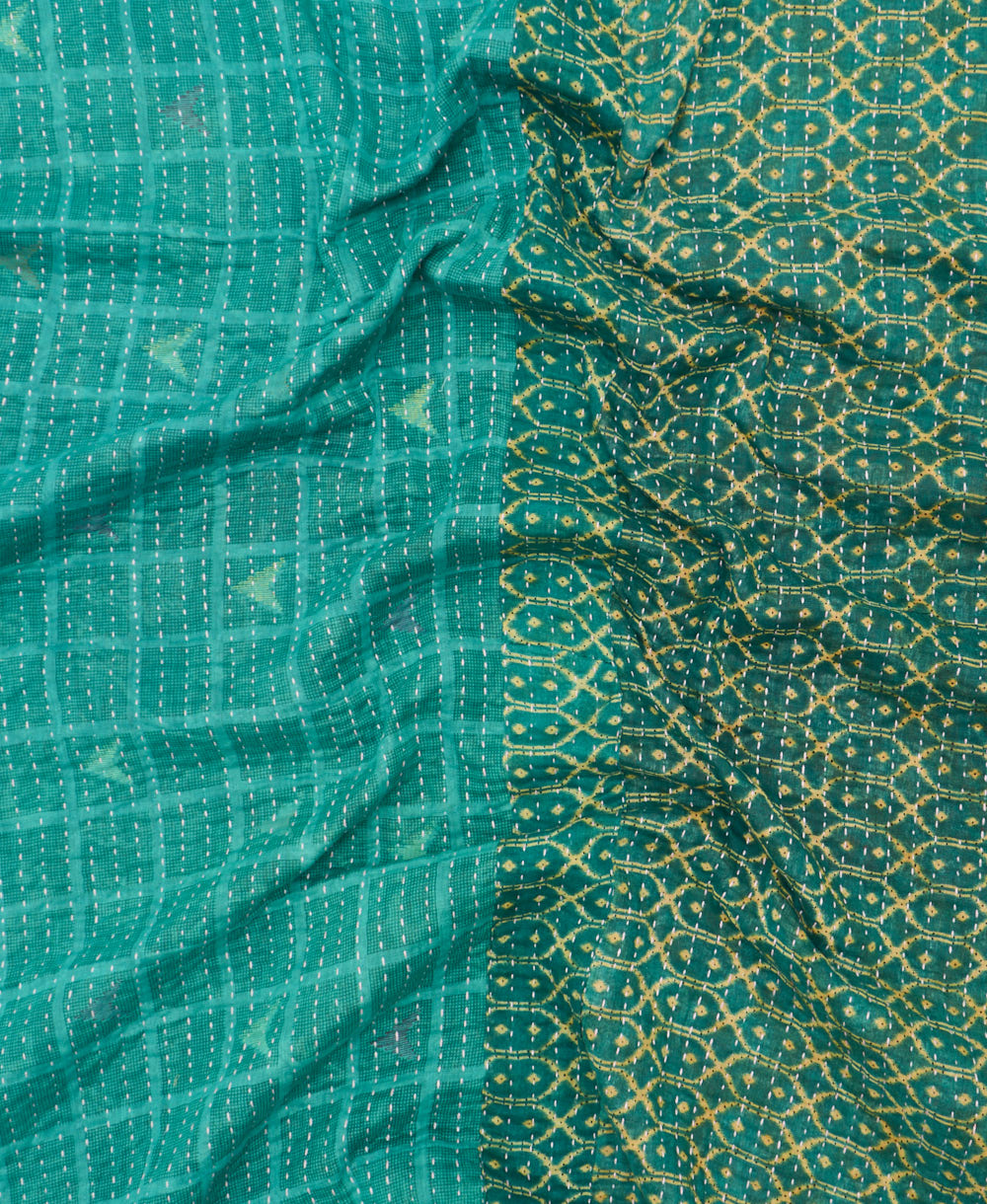Kantha quilt throw featuring traditional kantha hand stitching