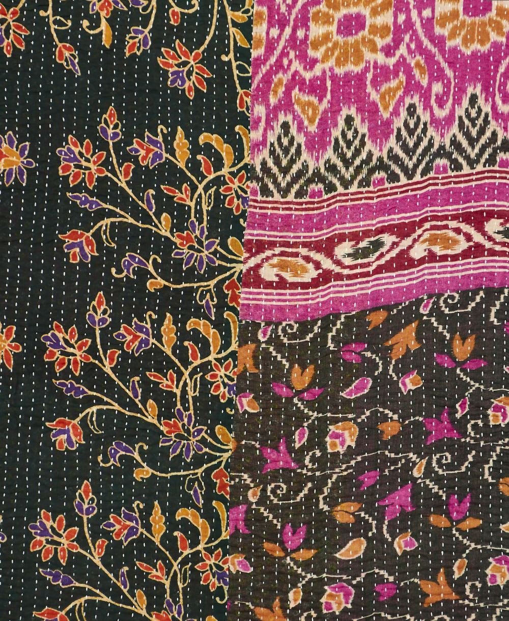 Kantha quilt throw made of recycled vintage saris