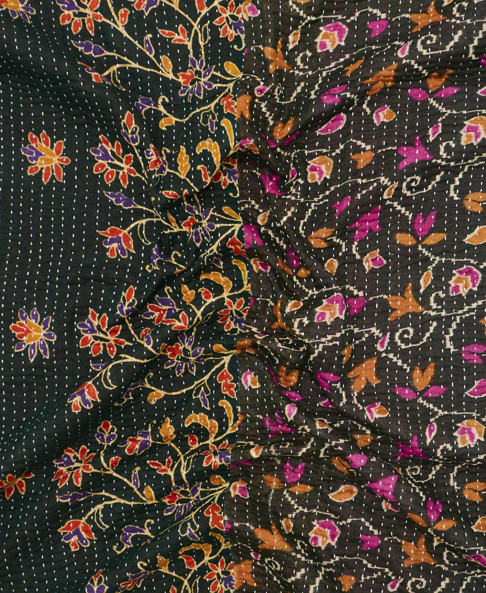 Kantha quilt throw featuring traditional kantha hand stitching