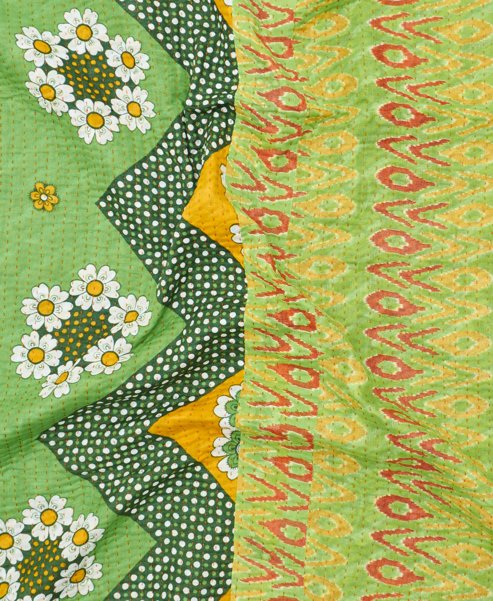 Kantha quilt throw featuring traditional kantha hand stitching