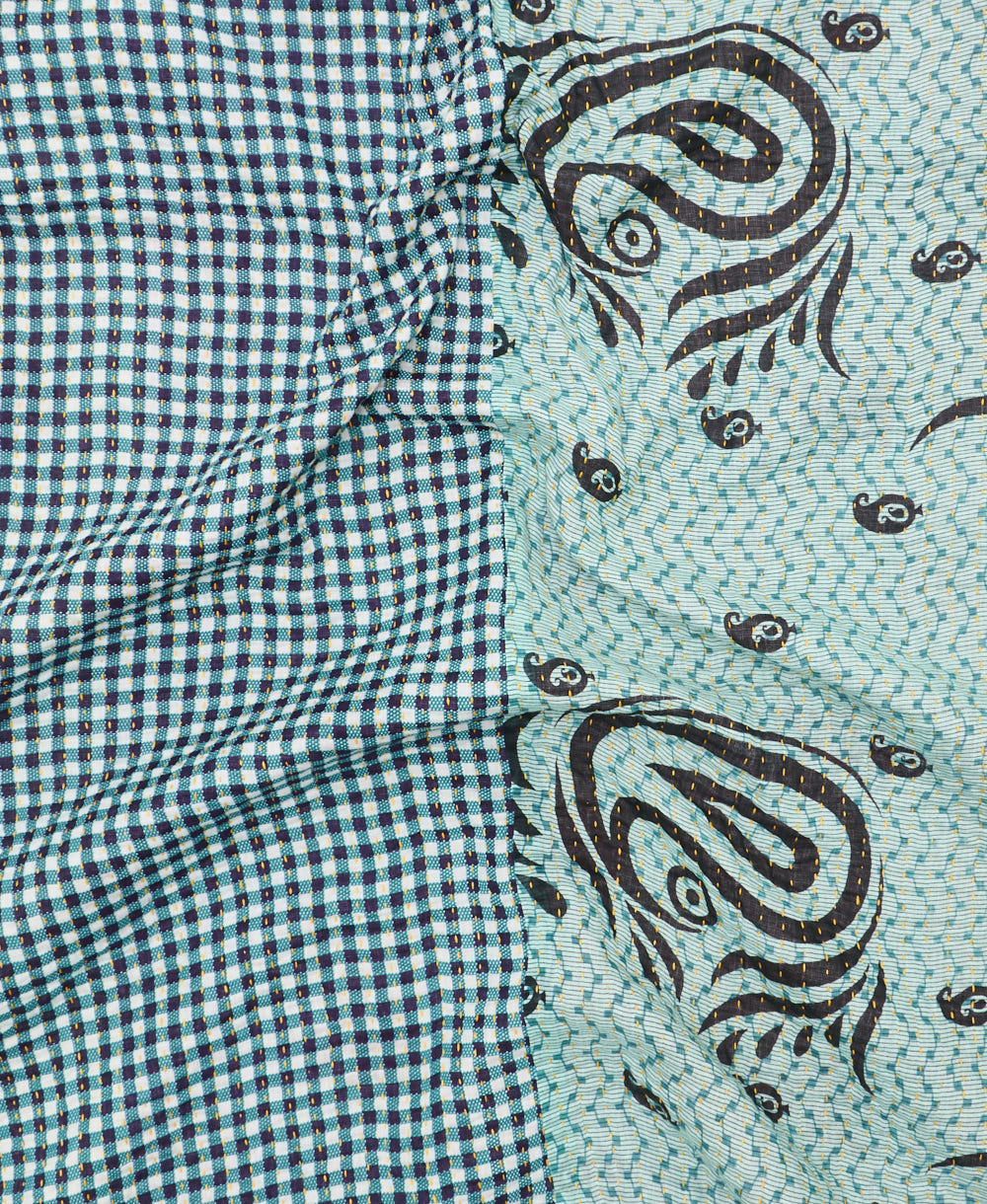 Kantha quilt throw featuring traditional kantha hand stitching
