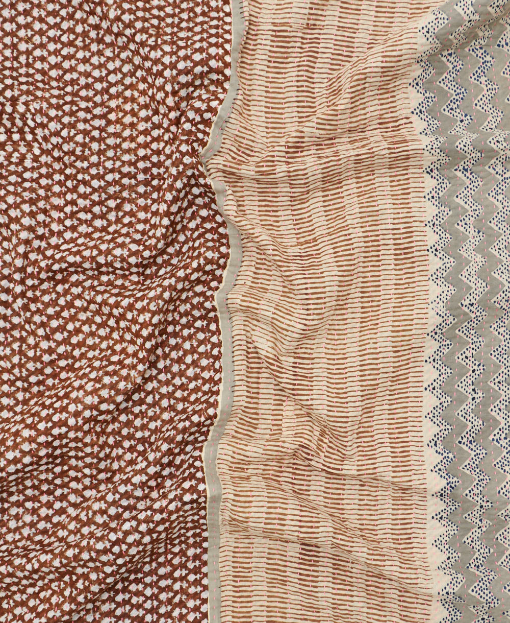 Kantha quilt throw featuring traditional kantha hand stitching
