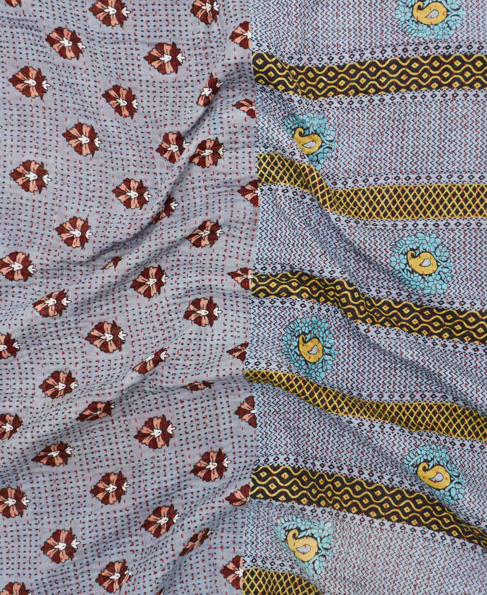 Kantha quilt throw featuring traditional kantha hand stitching