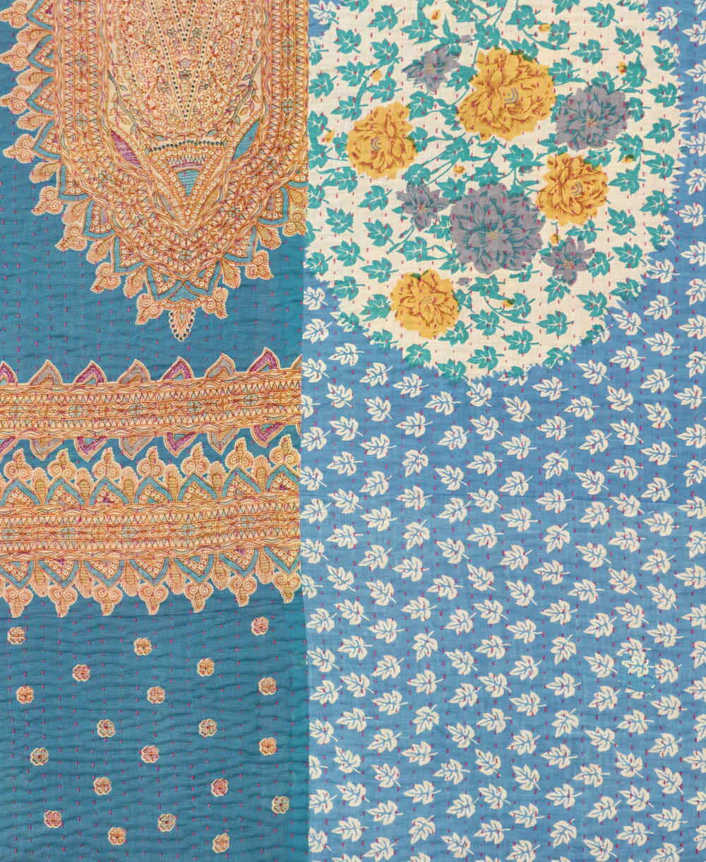 Kantha quilt throw made of recycled vintage saris