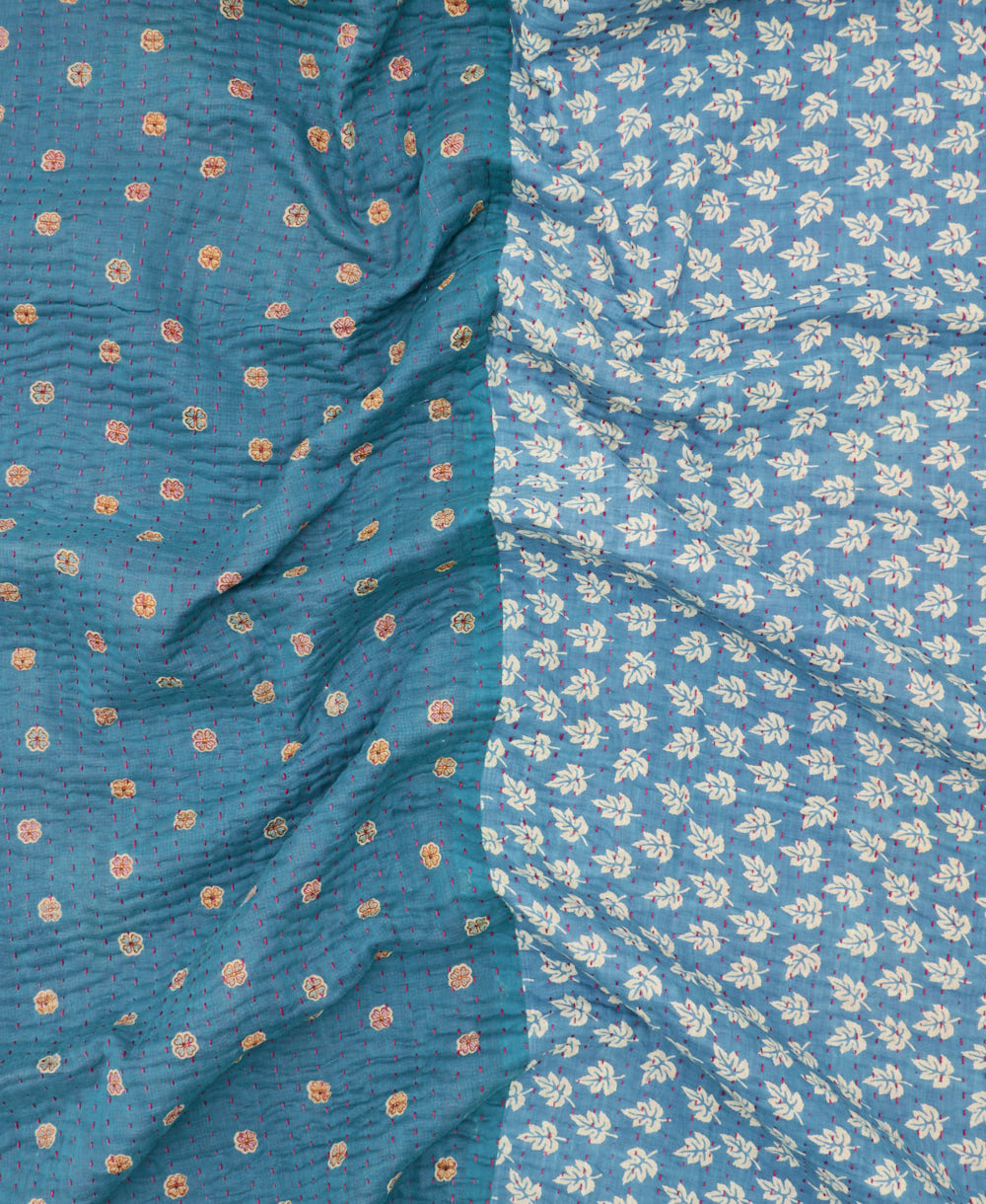 Kantha quilt throw featuring traditional kantha hand stitching