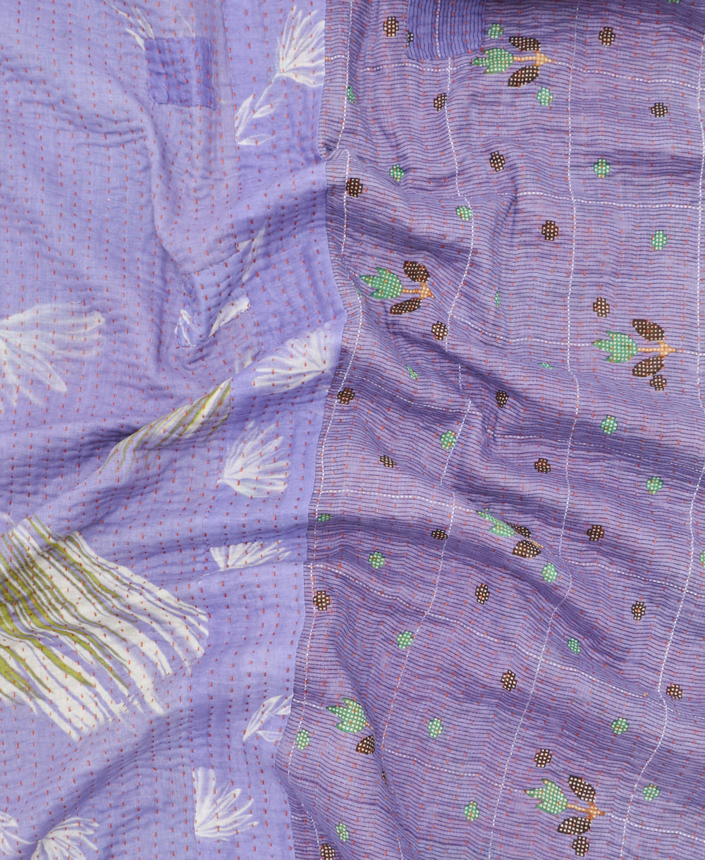 Kantha quilt throw featuring traditional kantha hand stitching