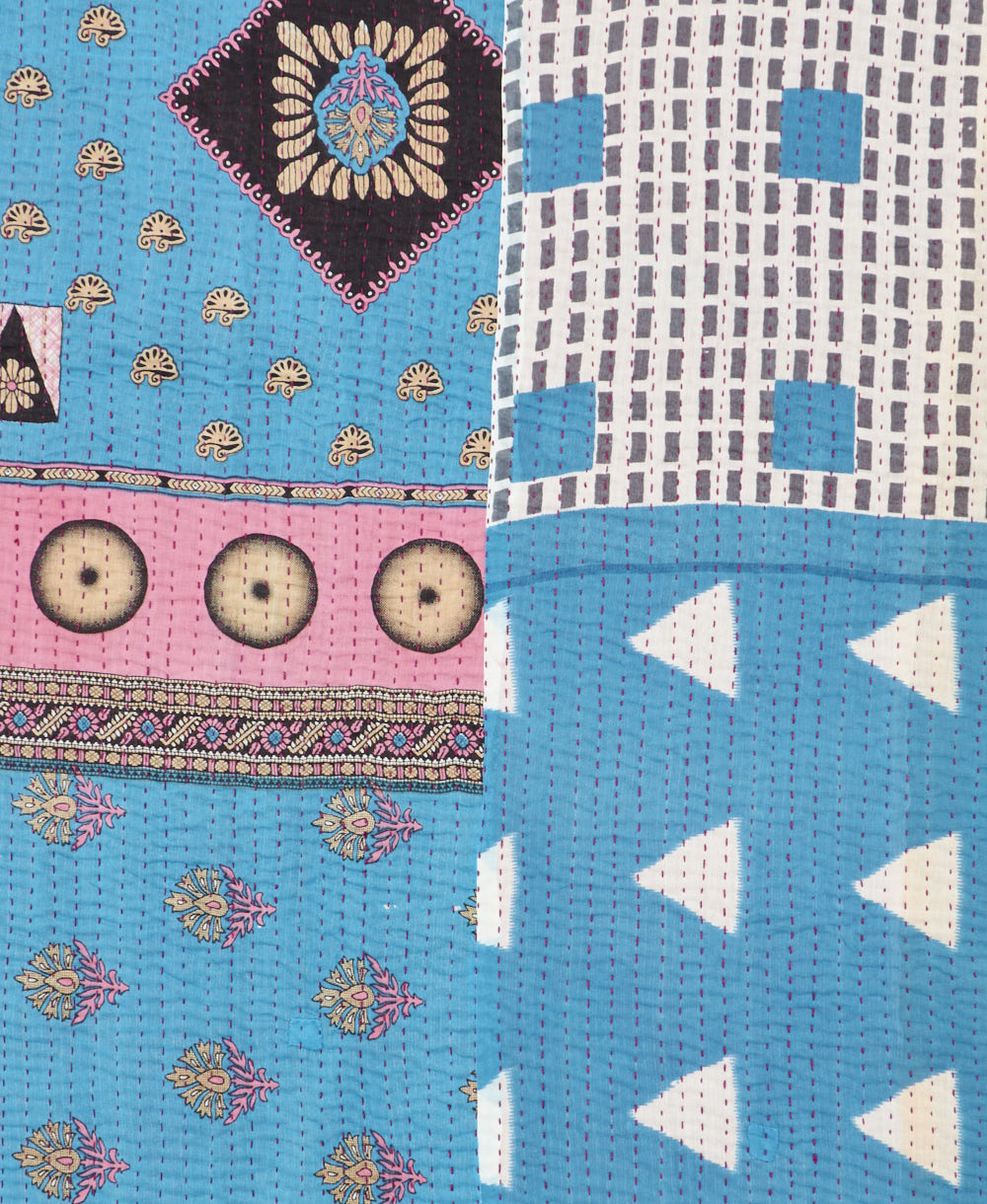 Kantha quilt throw made of recycled vintage saris