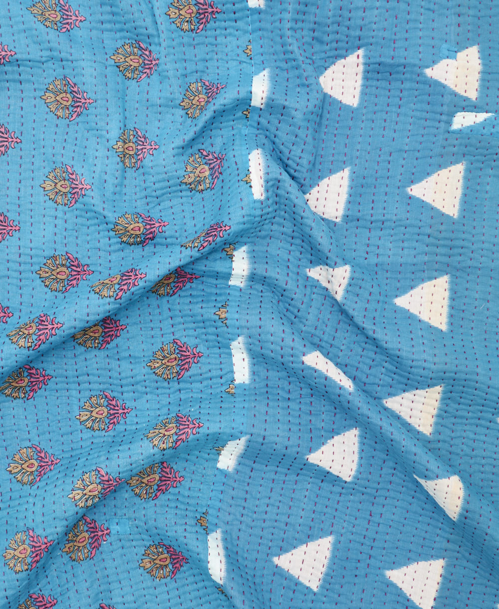 Kantha quilt throw featuring traditional kantha hand stitching