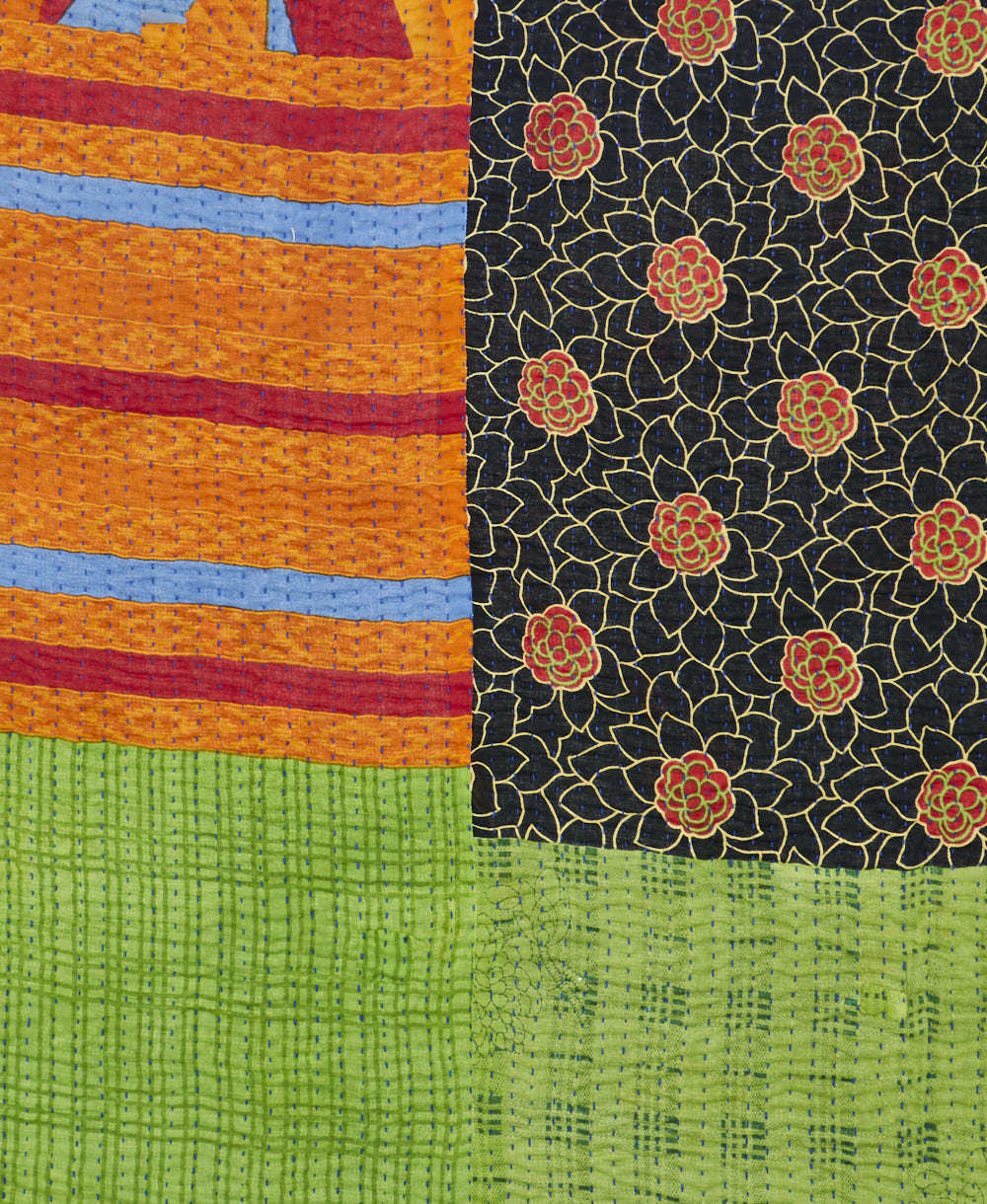Kantha quilt throw made of recycled vintage saris