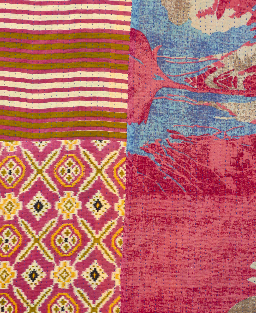 Kantha quilt throw made of recycled vintage saris