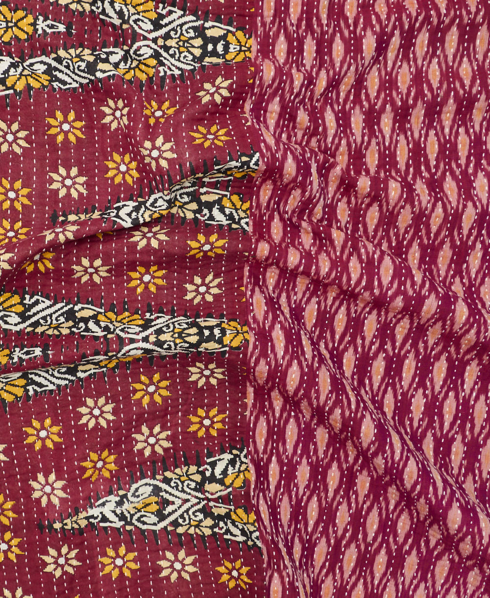 Kantha quilt throw featuring traditional kantha hand stitching